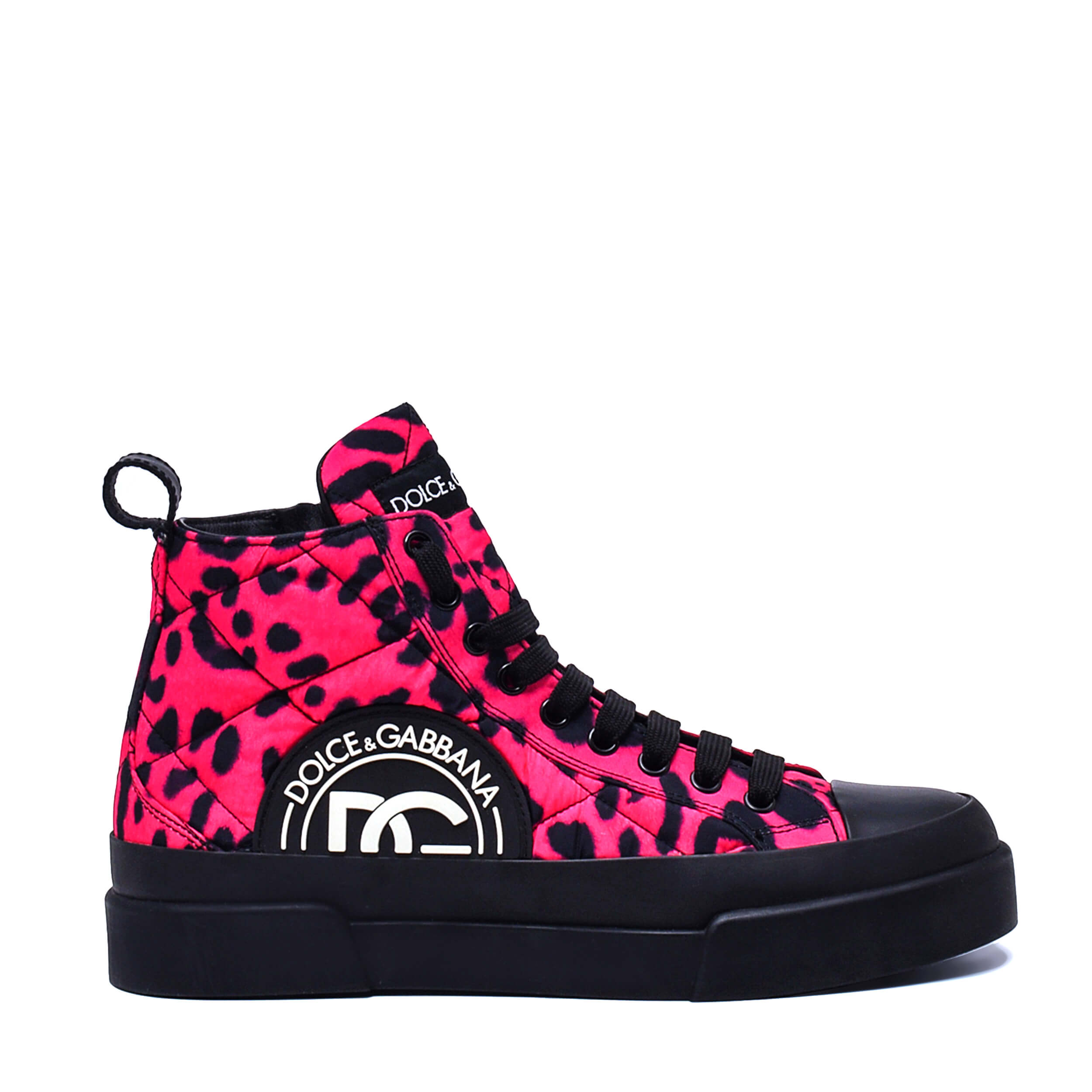 Dolce&Gabbana - Pink & Black Nylon Portofino Leopard Sneakers / 38